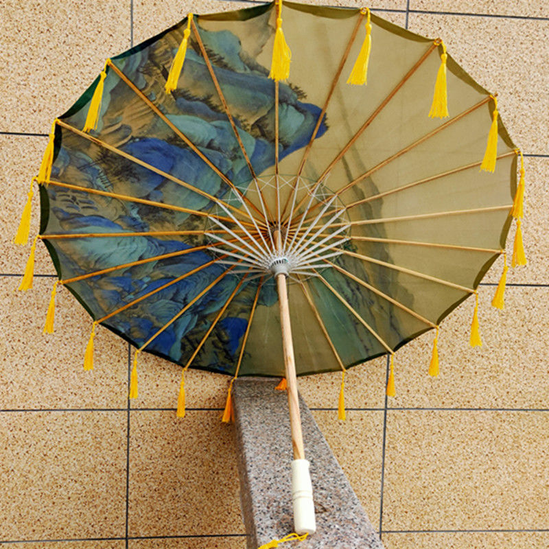 油纸伞 防雨古代女子汉服油纸伞古风绸布伞摄影跳舞道具伞走秀流苏伞