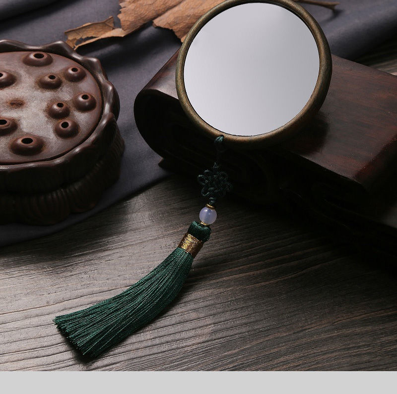 精雕檀木化妆镜绿檀便携折叠随身黄杨木花梨梳妆镜圆形小镜子黄杨木