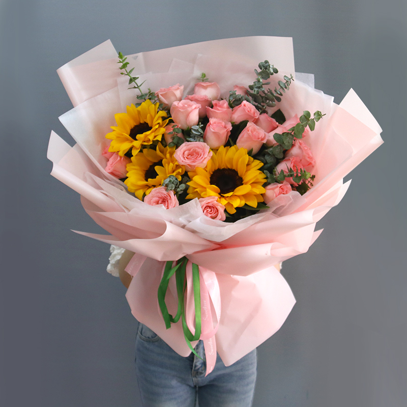 爱清清金华鲜花速递向日葵混搭玫瑰花束同城婺城义乌兰溪毕业生日送花