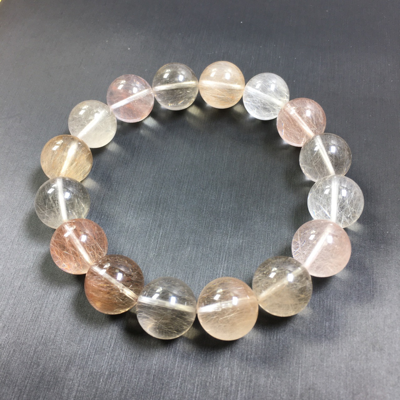 新品水晶粉兔毛发晶手链女款透体橘粉色水晶发晶手串礼物 6mm【图片