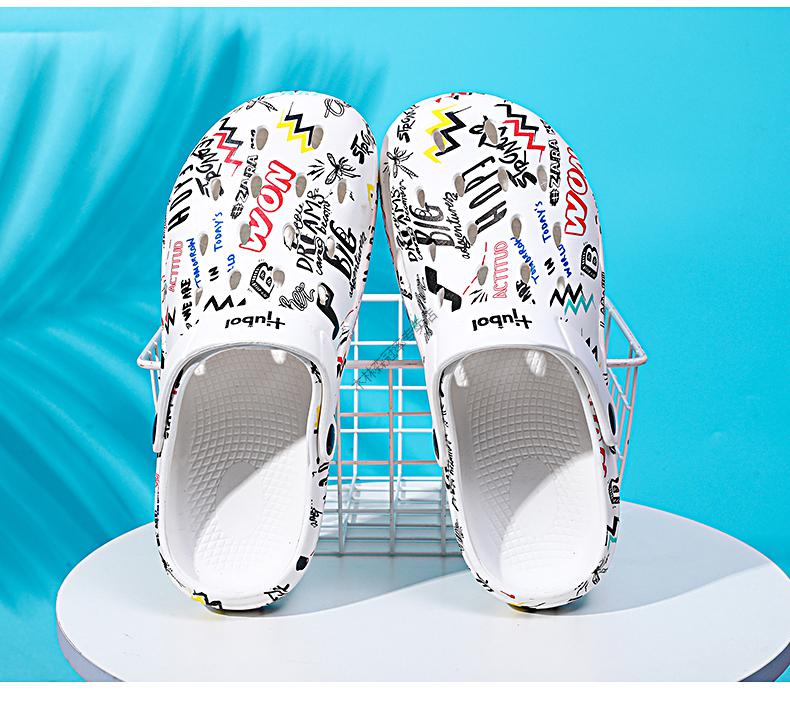 木林森mulinsen包头男拖鞋热转印洞洞鞋男士凉鞋夏季沙滩凉鞋涂鸦运动