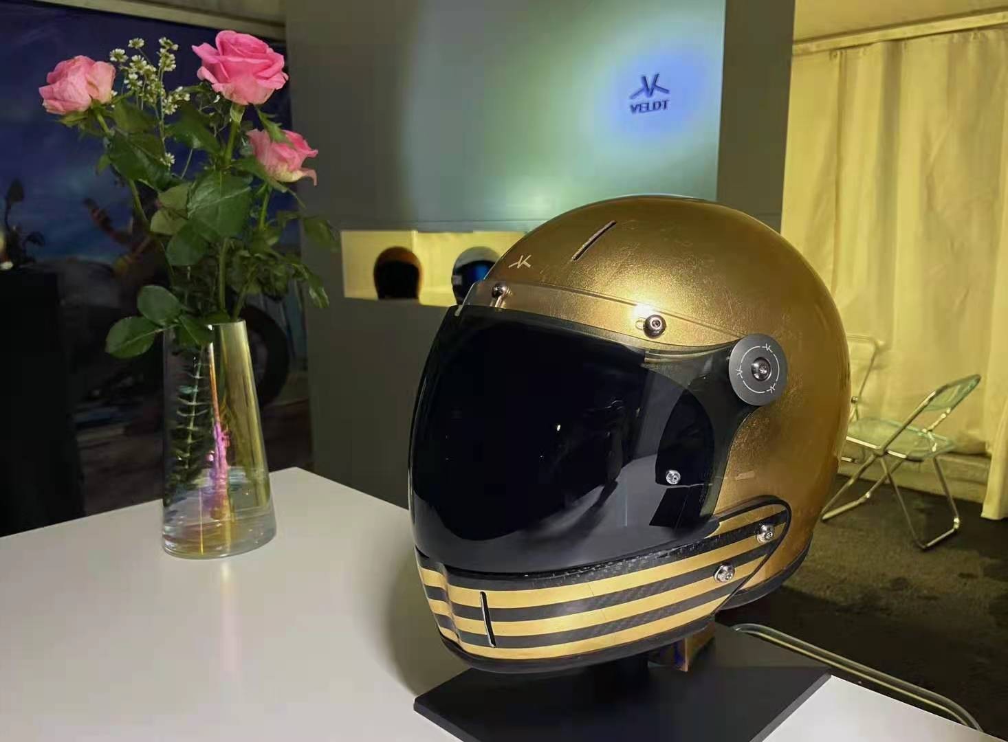 veldt碳纤维复古头盔凯旋哈雷拿铁杜卡迪摩托车骑行全盔组合半盔铜箔l