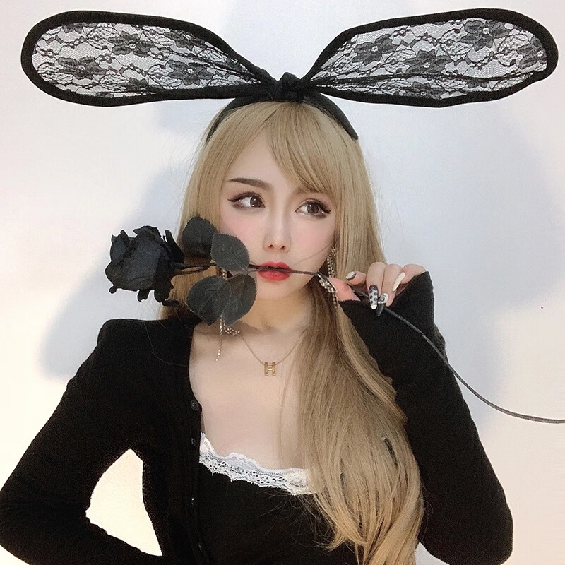 情趣发箍发卡性感可爱兔女郎头箍超大蕾丝兔耳朵网红直播拍照头饰大兔