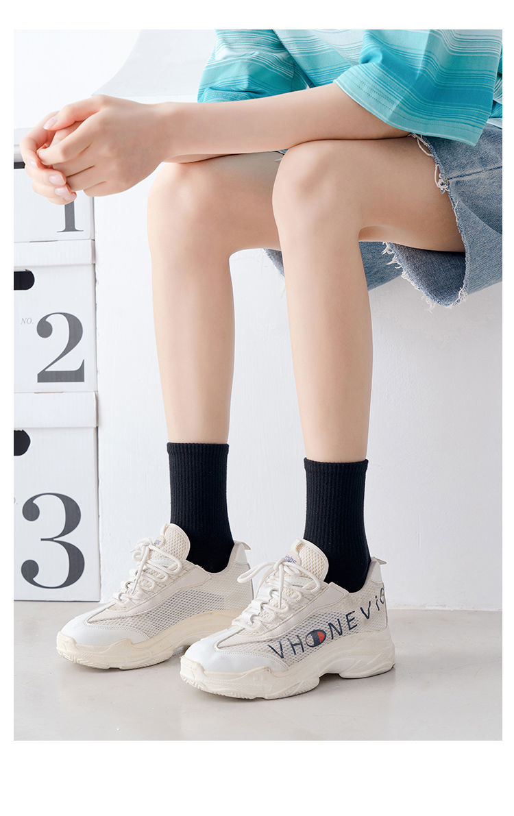 大码奶奶老人妈妈穿的短裤宽松白色袜子女夏季薄款中筒袜黑色短袜ins