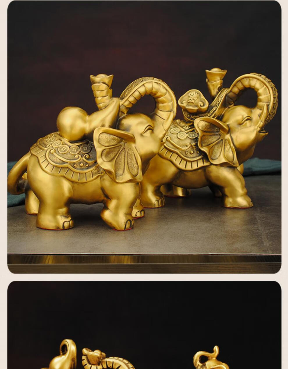 纯铜大象摆件一对吸财福禄象富贵如意吉祥物装饰 六款 象背金蟾 15*9*