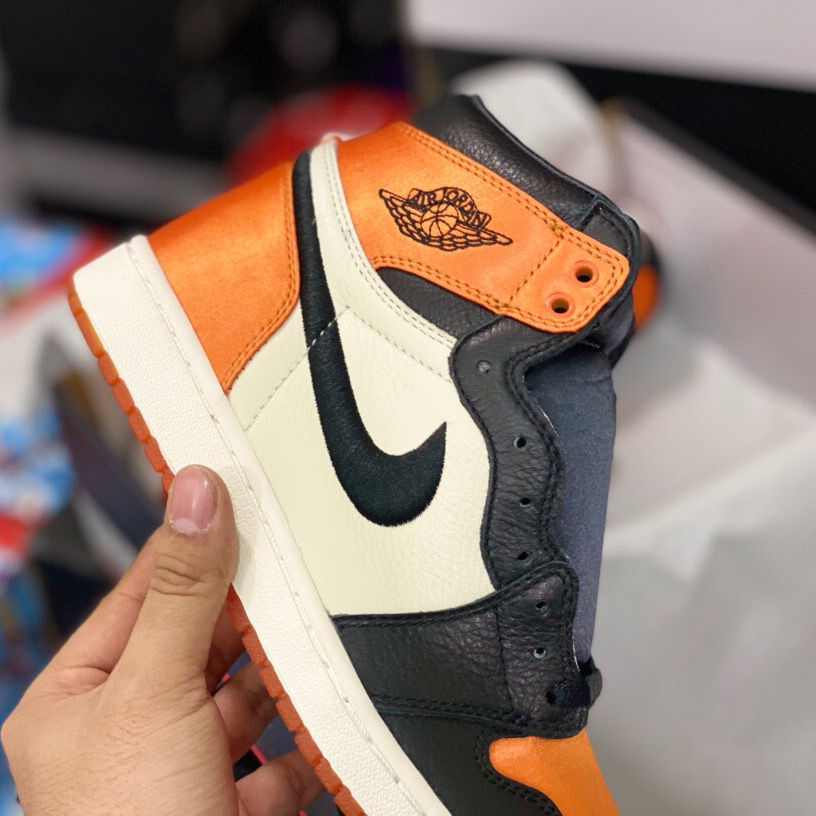 nike耐克莆田纯原纯原air乔1satin扣碎篮板丝绸黑橙3725-010 丝绸扣