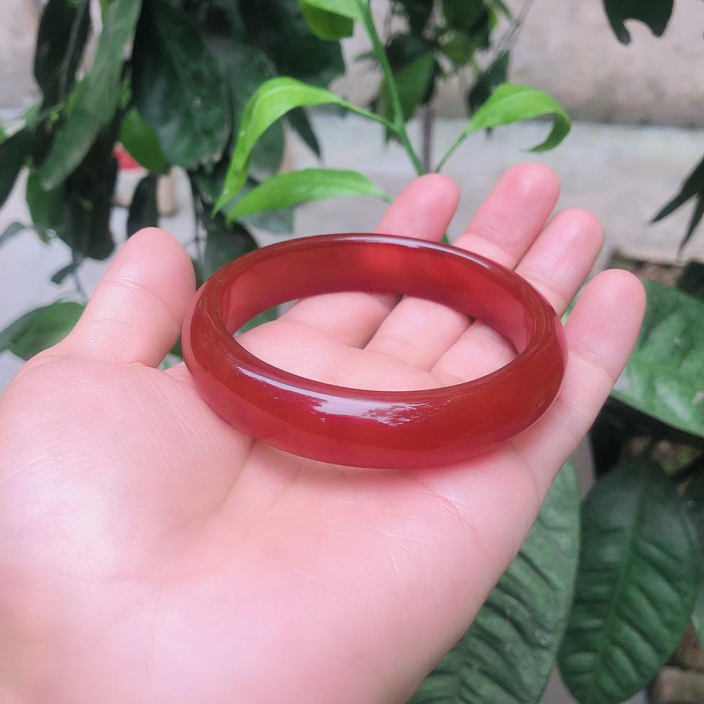 红玉髓手镯女款实物拍照玉手镯子带证书礼品礼物玉镯子红玉髓祥 64mm