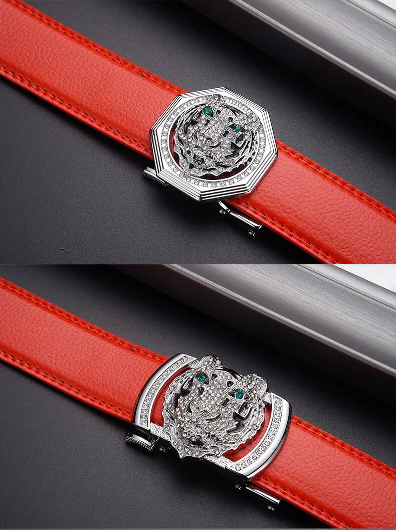 男女红皮带自动扣新婚裤腰带虎头01金色单条皮带115cm160斤以下适合