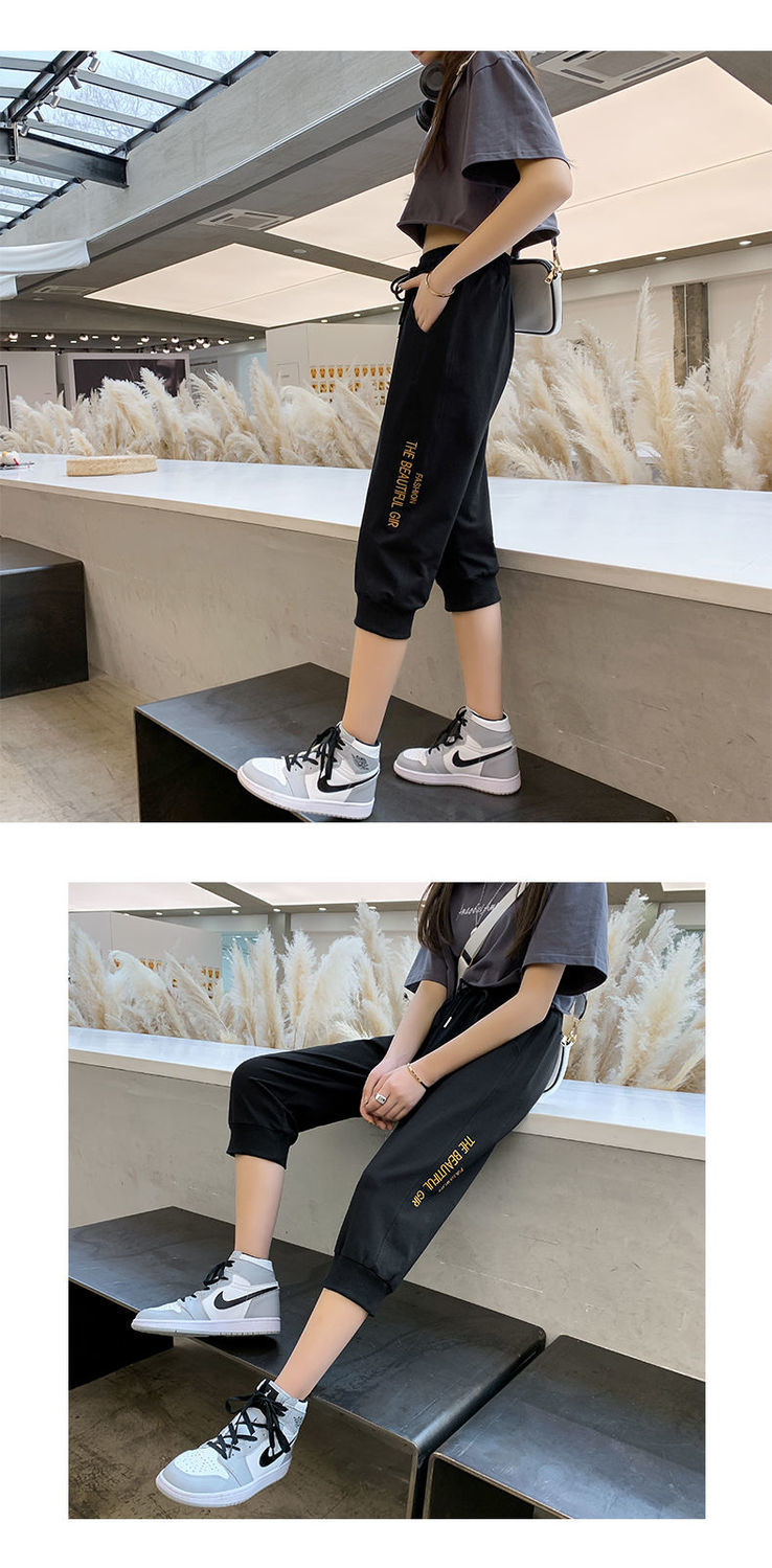 初中学生运动七分裤女小个子宽松韩版休闲短裤夏薄款中裤束脚305黑色m