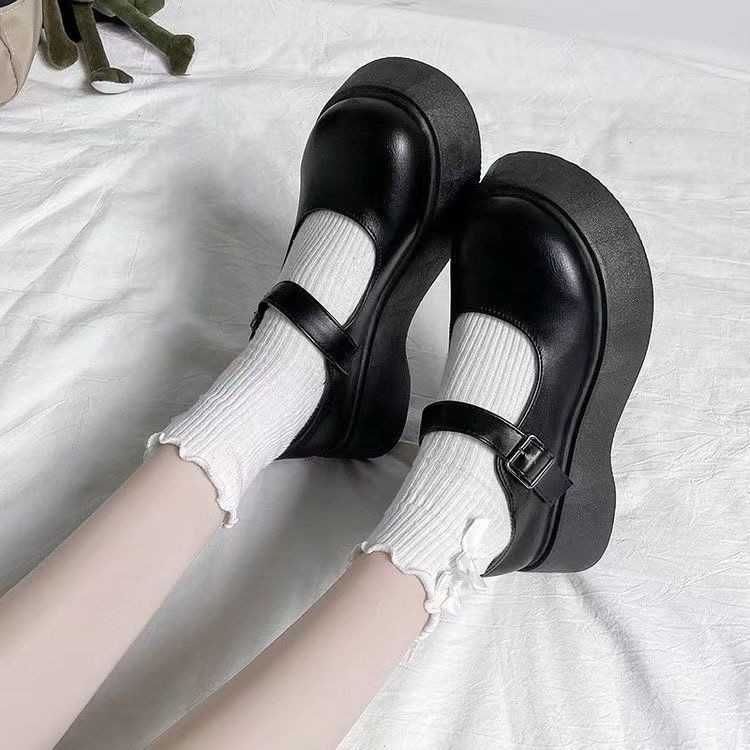 大头皮鞋少女jk圆头平底女鞋夏季百搭厚底增高日系jk小皮鞋女复古圆头