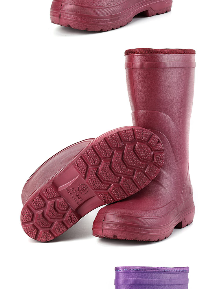 加绒保暧高筒雨鞋女士903防滑劳保eva加棉雨靴三防劳保防水鞋 红色 41