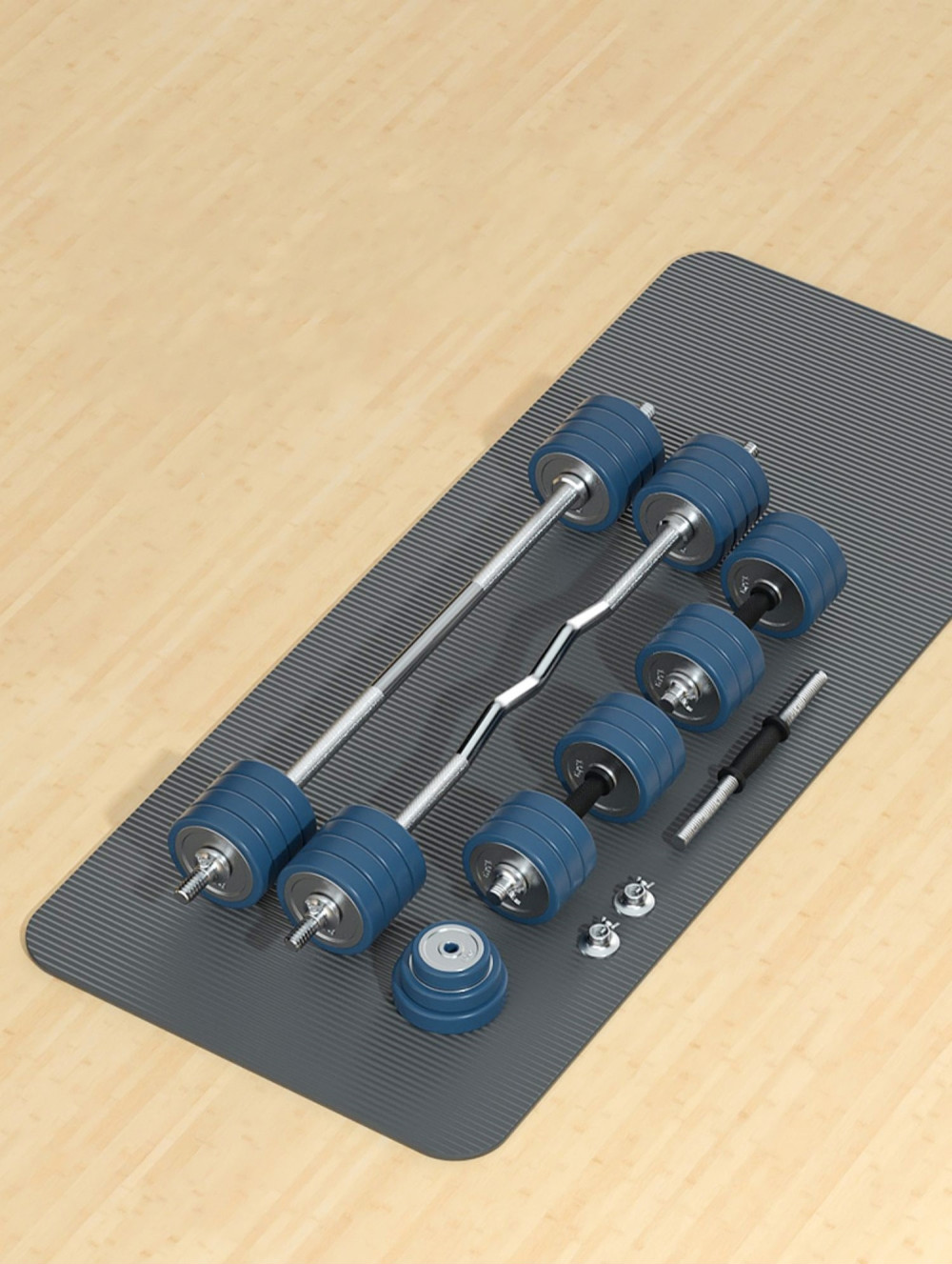 高端哑铃可调式大重量锻炼身体器材家用男杠铃两用组合套装实心铁蓝