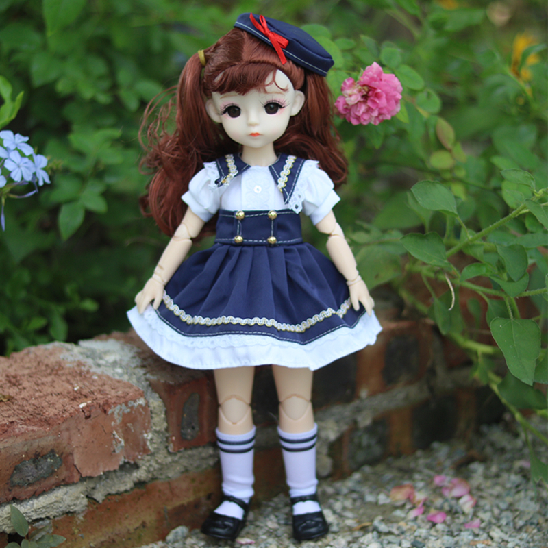 换装30厘米娃娃3d眼22关节萝莉6分bjd娃娃公主裙古装仙女裙 帽子 白