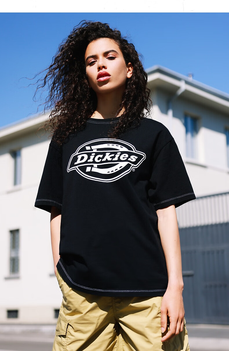 dickieslogo印花短袖t恤夏季新品舒适棉面料t恤黑色0xs