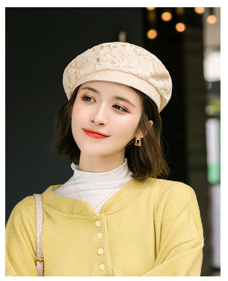 卓梦影八角帽女夏天贝雷帽女夏季薄款透气复古八角帽日系百搭休闲褶皱