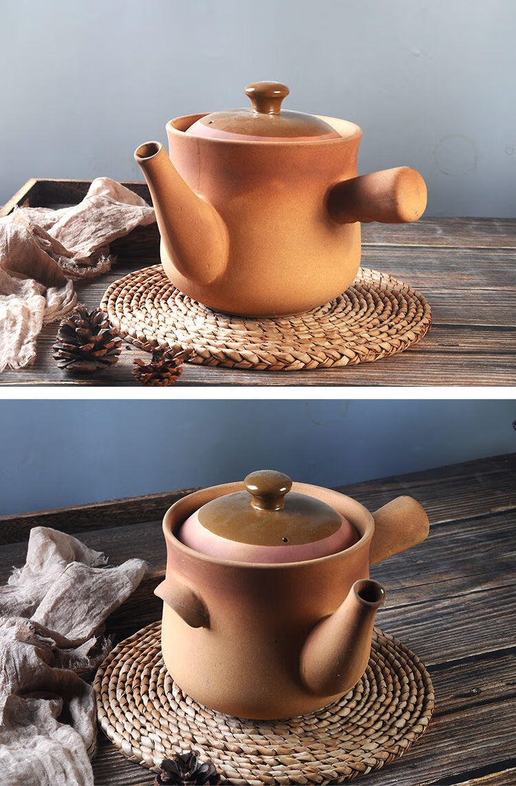 致巧 熬药罐砂锅老式药勺无釉土陶中药罐煎药罐明火燃气煎药瓢 黑色带