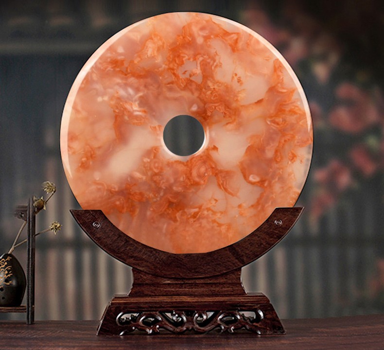 红花冰玉石平安扣摆件客厅玄关电视柜乔迁新居送礼装饰品原矿玉石稀有