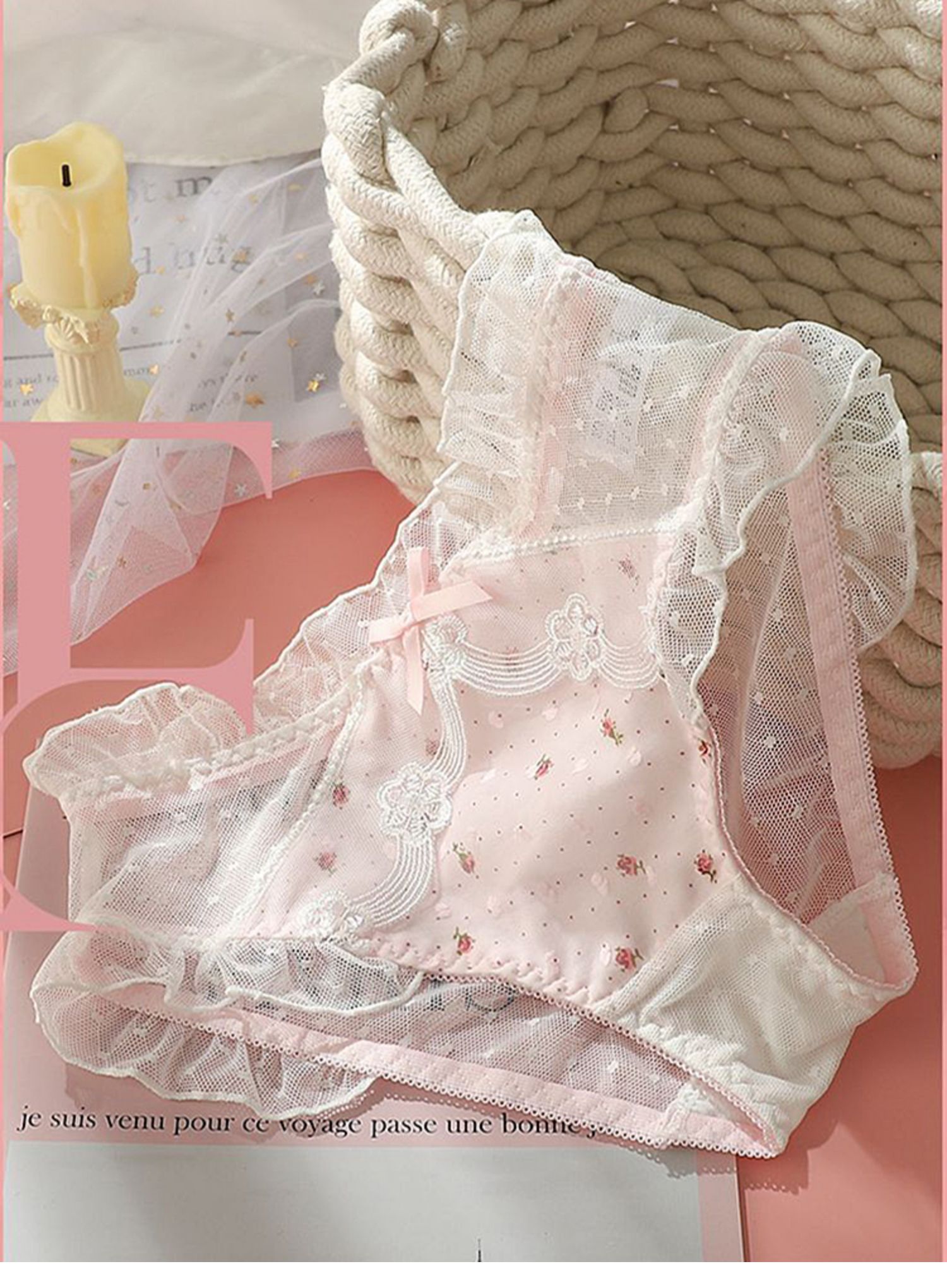 裴拉婷新款情侣内裤性感套装纯棉可爱粉色蕾丝花边碎花复古女生三角裤