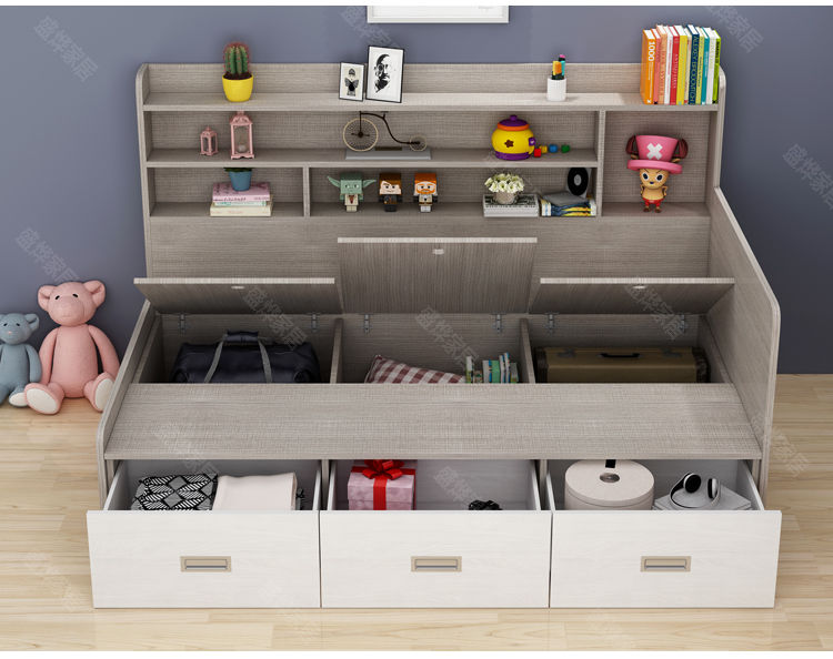 高箱储物床榻榻米床小户型单人床带书架板式床头现代简约高箱双人储物