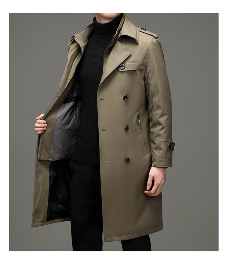 云岭鹰品牌风衣男中长款中年外套商务休闲春秋薄款冬加厚长款外衣