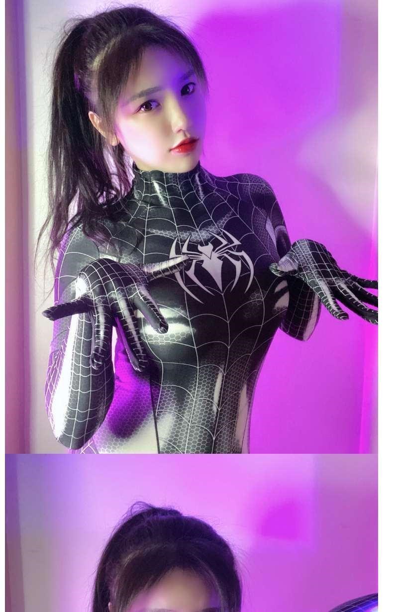 抖音同款变装黑色蜘蛛服装大人cos服mj连体战衣 女款 黑蜘蛛侠(无头套
