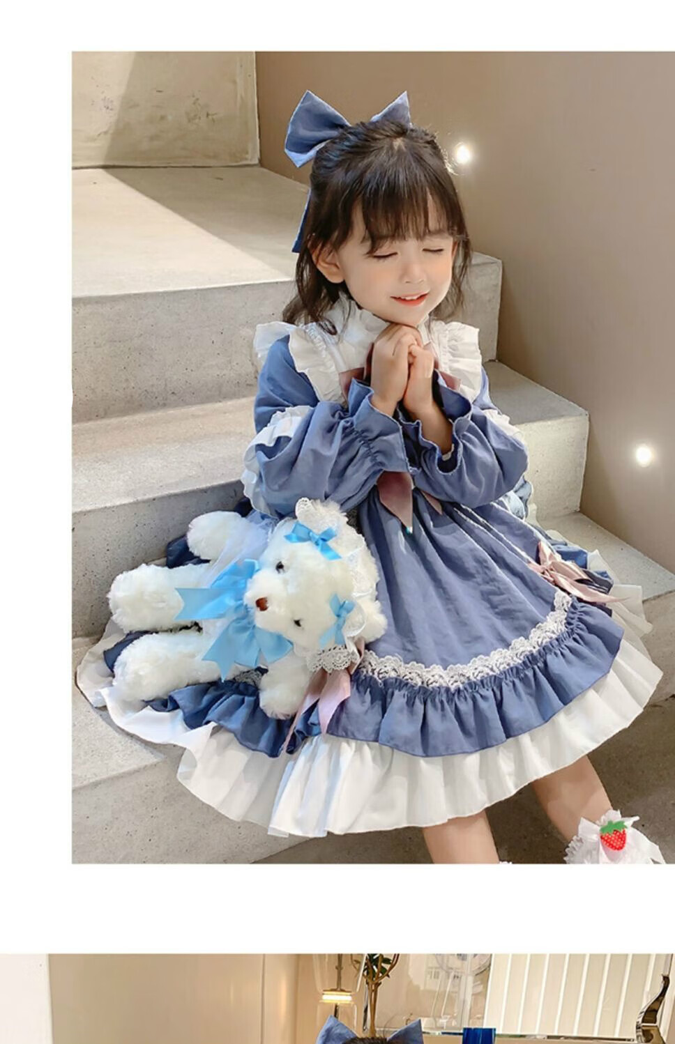 皮尔卡丹【轻奢品牌】儿童洛丽塔公主裙2022冬季新款中大童1-12岁洋气