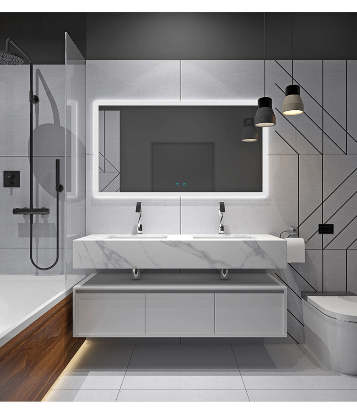 德利丰岩板一体盆浴室柜洗脸池洗漱台盆柜现代简约酒店风卫浴 80cm