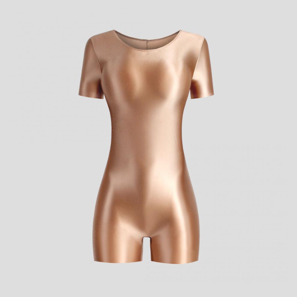 新款塑身连体衣光泽丝滑内裤健美油亮连体衣裤男女短袖连体平角裤