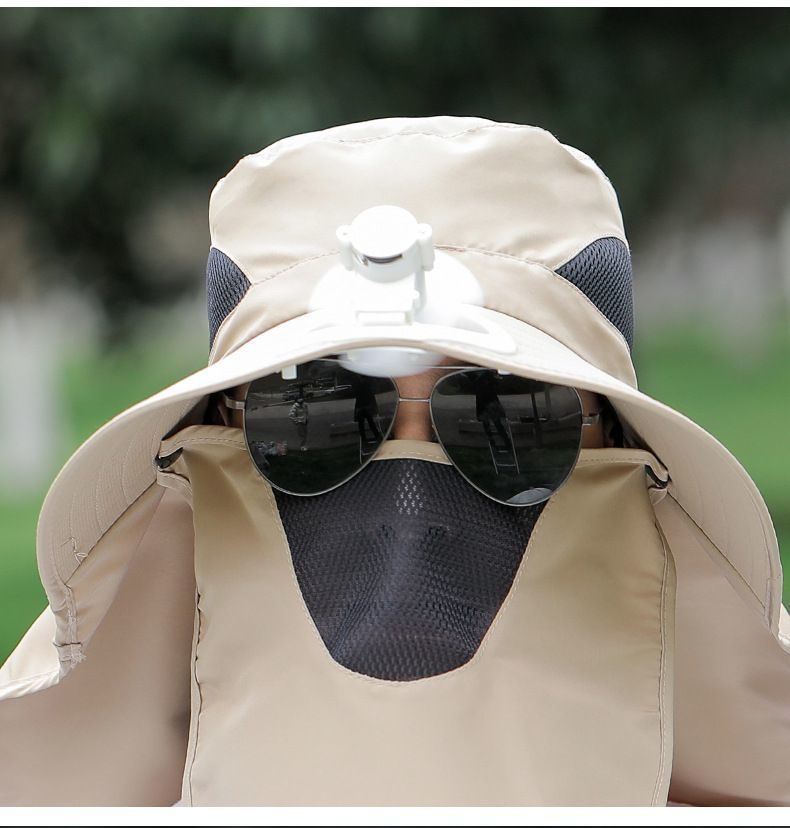 小胥 风扇帽子成人可充电太阳能夏季男士户外出游钓鱼帽网眼透气护脖