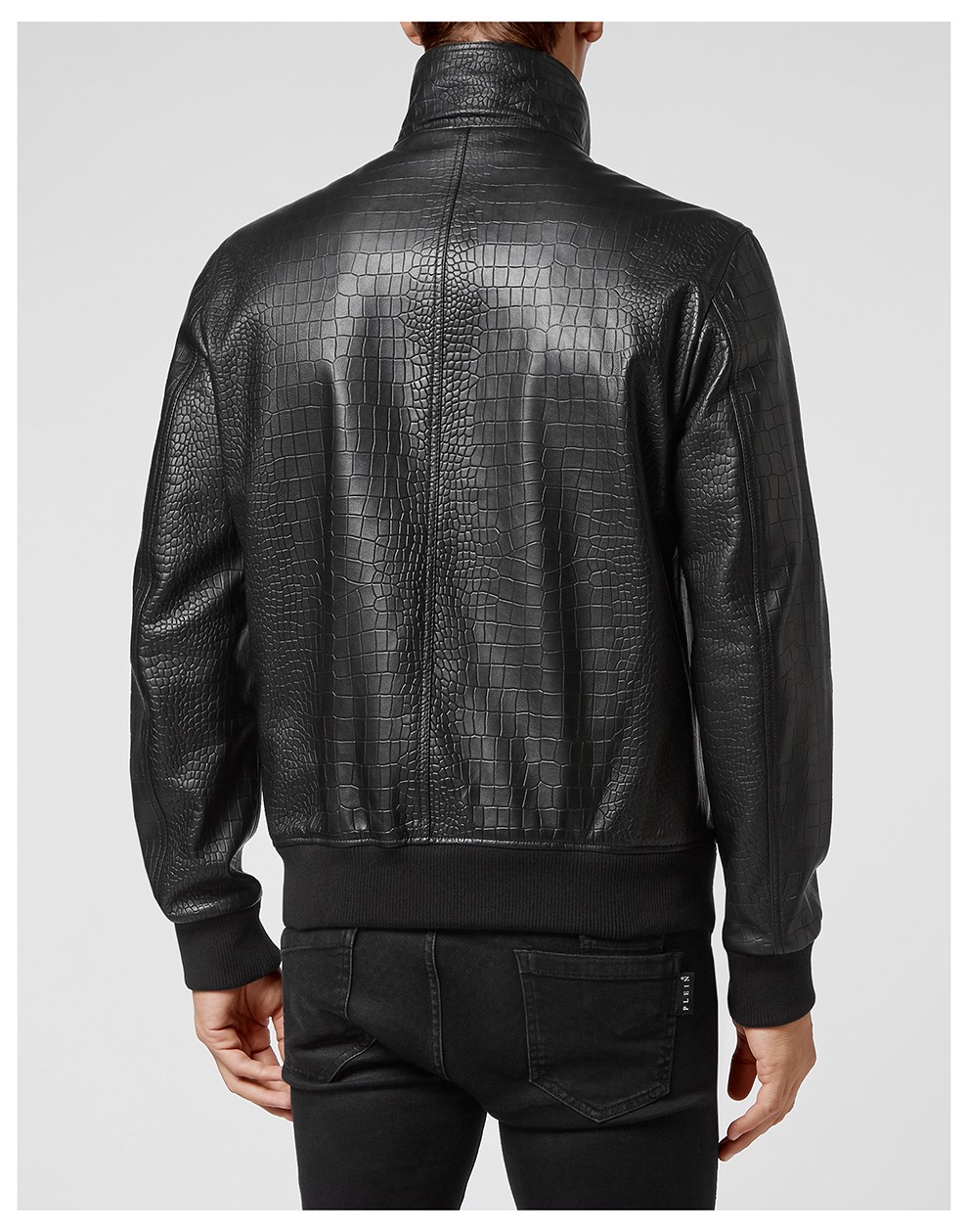 philipp plein 菲利浦普莱因 男士皮衣鳄鱼纹羊皮金属徽标夹克外套