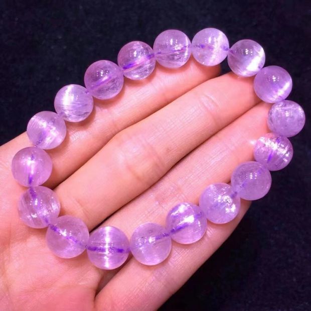 天然梦幻水晶紫锂辉圆珠手链 紫水晶锂辉石女款手链11.