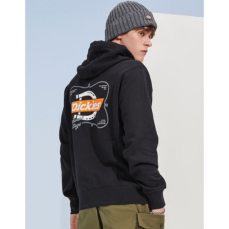 dickies 背面logo大印花 男士黑色有帽卫衣 休闲百搭dk009470blk dk