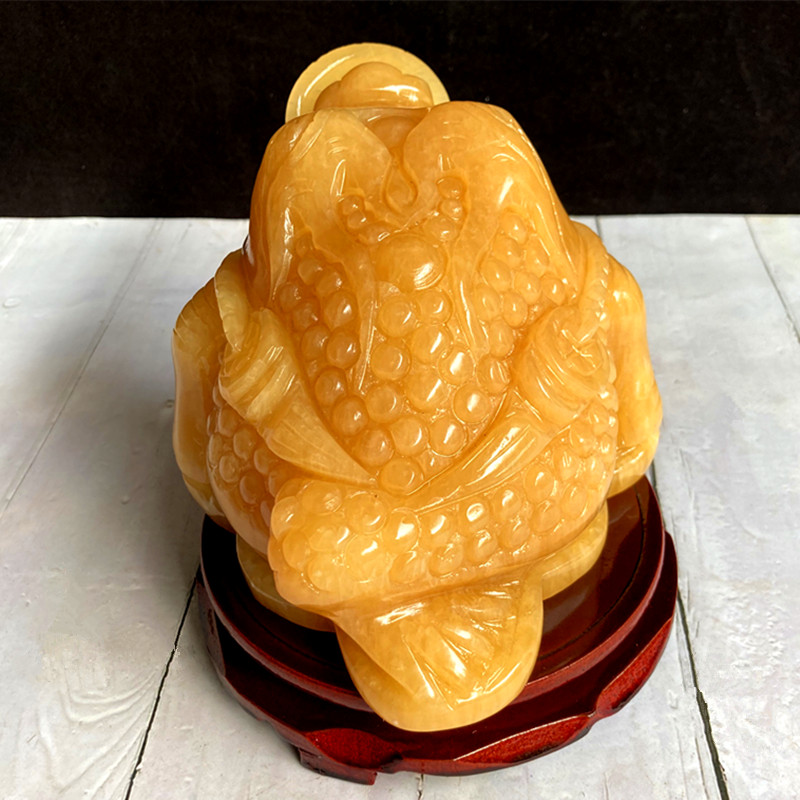 天然玉石金蟾摆件米黄玉雕刻动物大号客厅玄关办公室店铺开业礼品 长