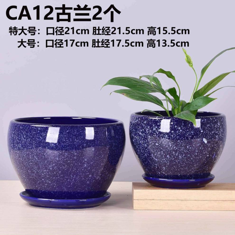 大中号花盆陶瓷简约北欧绿萝吊兰多肉家用带托盘特大花盆yd016款式