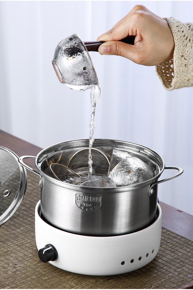 小郎人多功能茶道消毒锅带盖家用平底电热小型煮杯锅不锈钢洗茶器皿