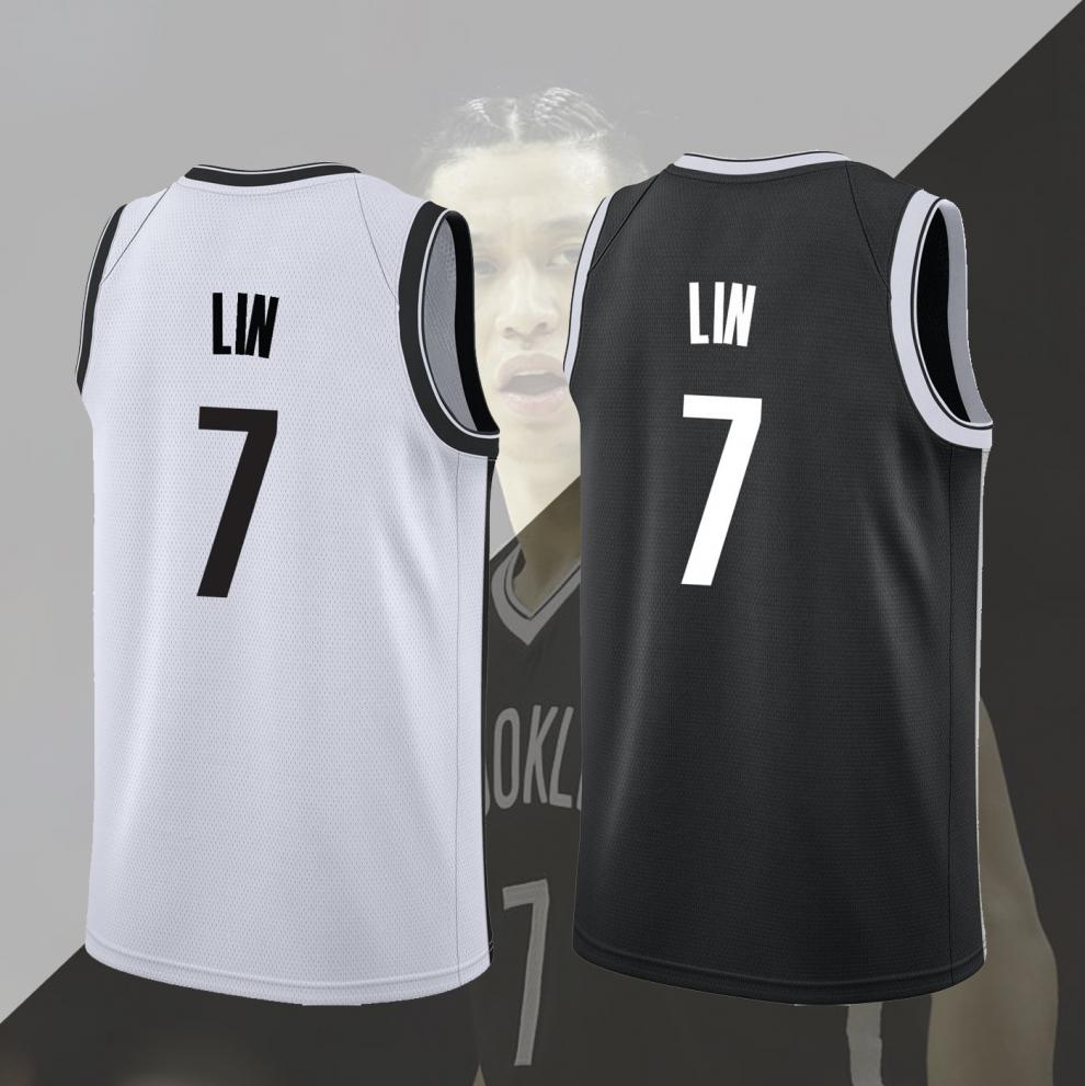 滕讯体育nba新款篮网队7号林书豪球衣黑白城市版篮球服新赛季联盟白