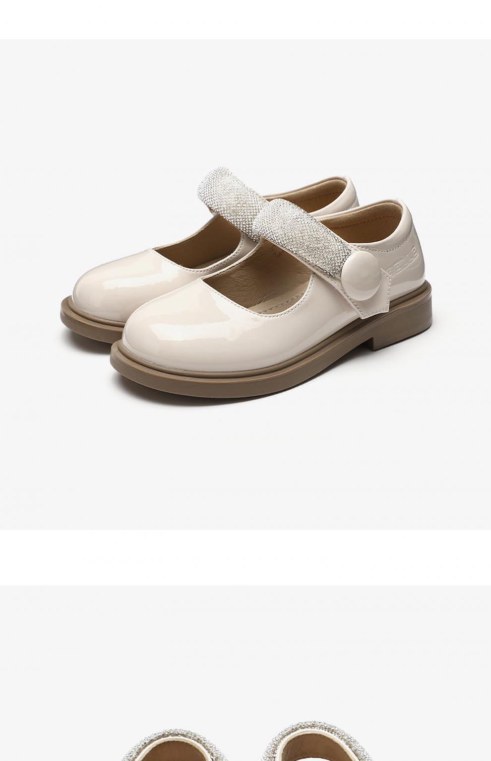 百丽童鞋女童乐福鞋春秋新款水晶鞋儿童时尚单鞋小女孩公主鞋皮鞋米色