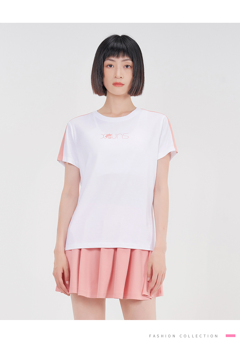 特步短袖女t恤2022夏季女装撞色透气圆领运动t恤女半袖上衣黑s160