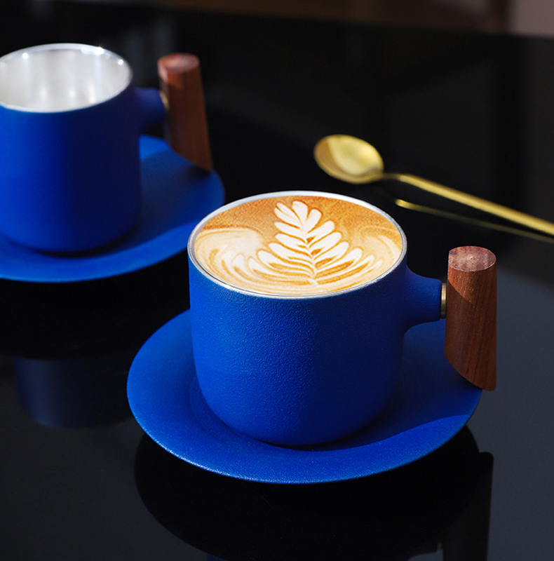 克莱因蓝咖啡杯高颜值克莱因蓝杯子男女轻奢咖啡杯套装小精致陶瓷蓝色