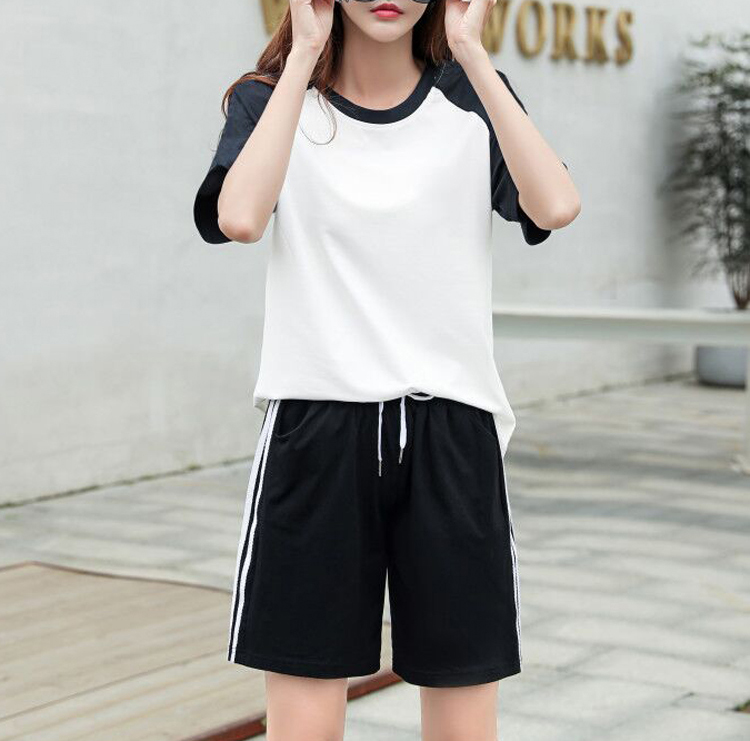 kzoh 夏天穿的女中学生短衣短裤套装跑步运动衣服服夏体育宽松短袖休