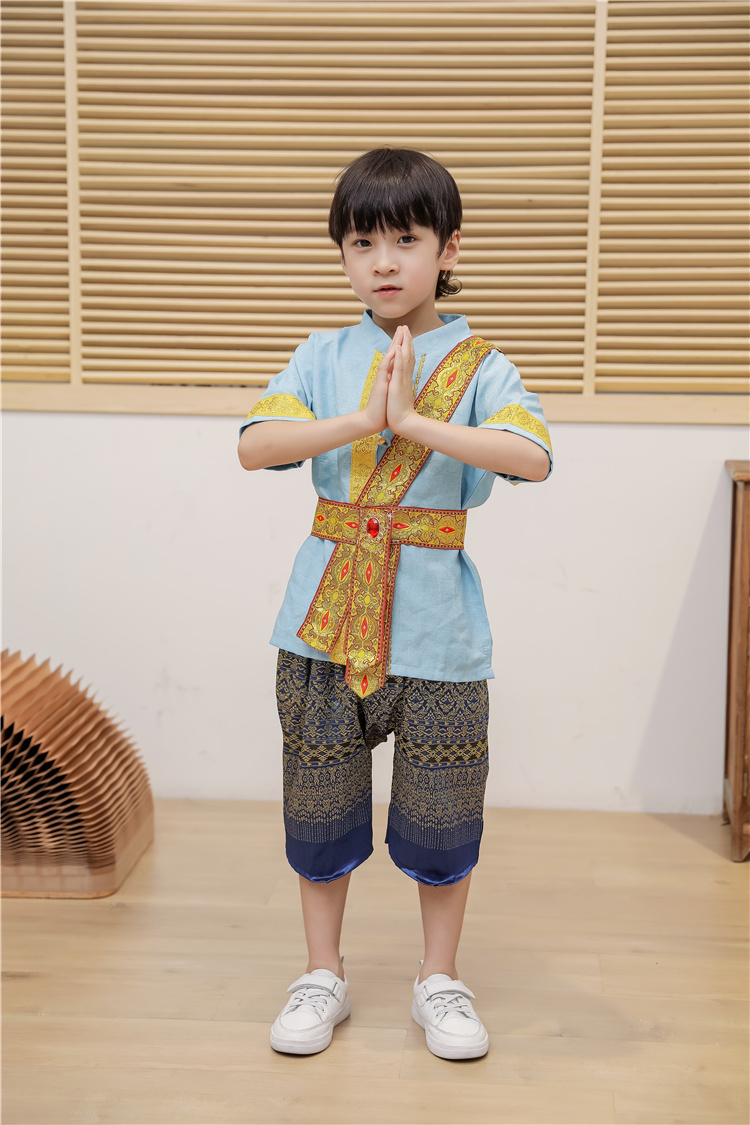 墨尚佳童装店 儿童民族舞蹈表演服云南傣族服装男童泼水节少数民族