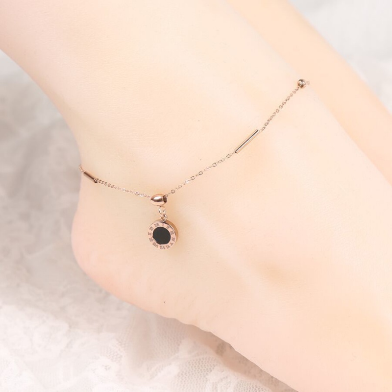 韩版玫瑰金彩金脚链女时尚足链钛钢不退色双层铃铛红绳脚链学生 五