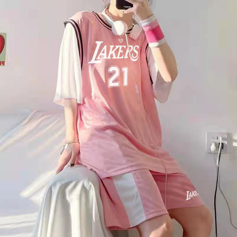篮球服男女运动套装定制团购班服团建球衣短袖短裤三件套训练比赛粉色