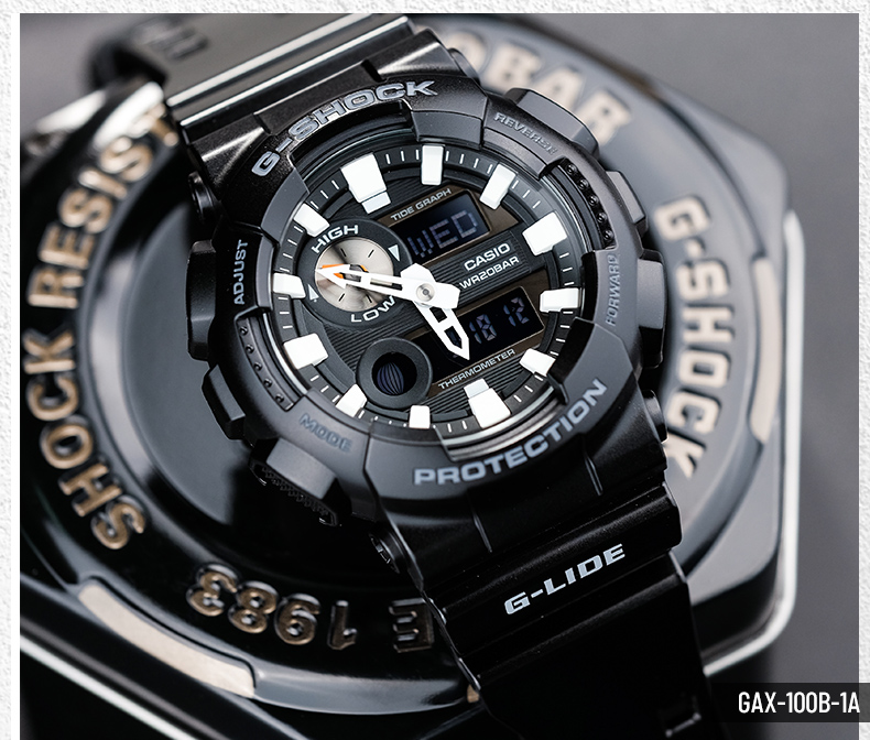 卡西欧手表男款g-shock简洁大表盘潮汐月相防磁防震运动表gax-100 1.