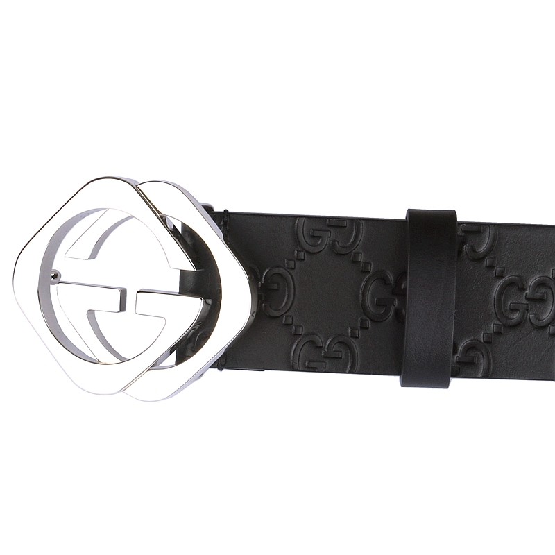 买手代购gucci古驰男士腰带黑色双g压纹菱形双g牛皮板扣皮带403944a0v