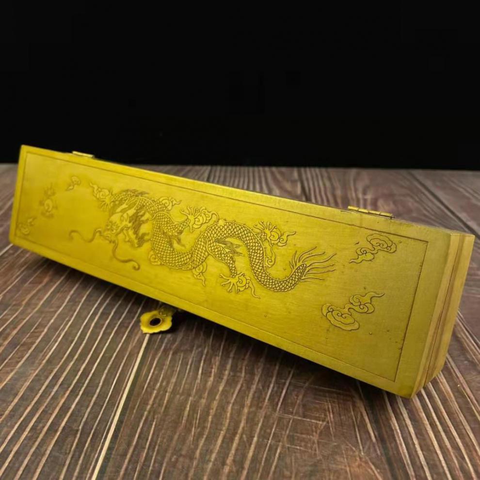 图案方盒首饰盒黄铜长条龙纹图案首饰盒书房装饰品 2款长条盒龙纹图案
