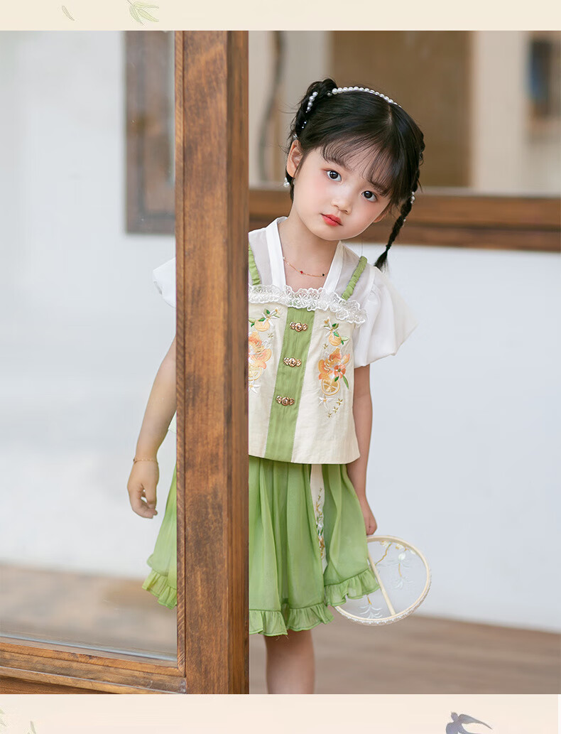 汉服女童古装两件套夏季新款中国风可爱宝宝穿搭绿公主连衣裙古代小
