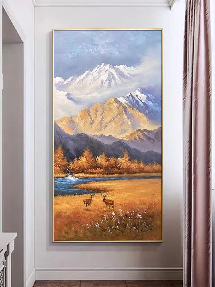 百德莱 轻奢高端现代简约北欧纯手绘油画背靠金山银山招才装饰画入户