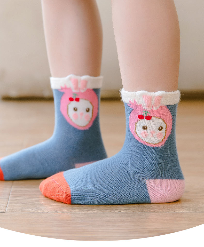 塔曼猫【5双装】女童袜子春秋冬季新款儿童袜花朵边小女孩公主可爱