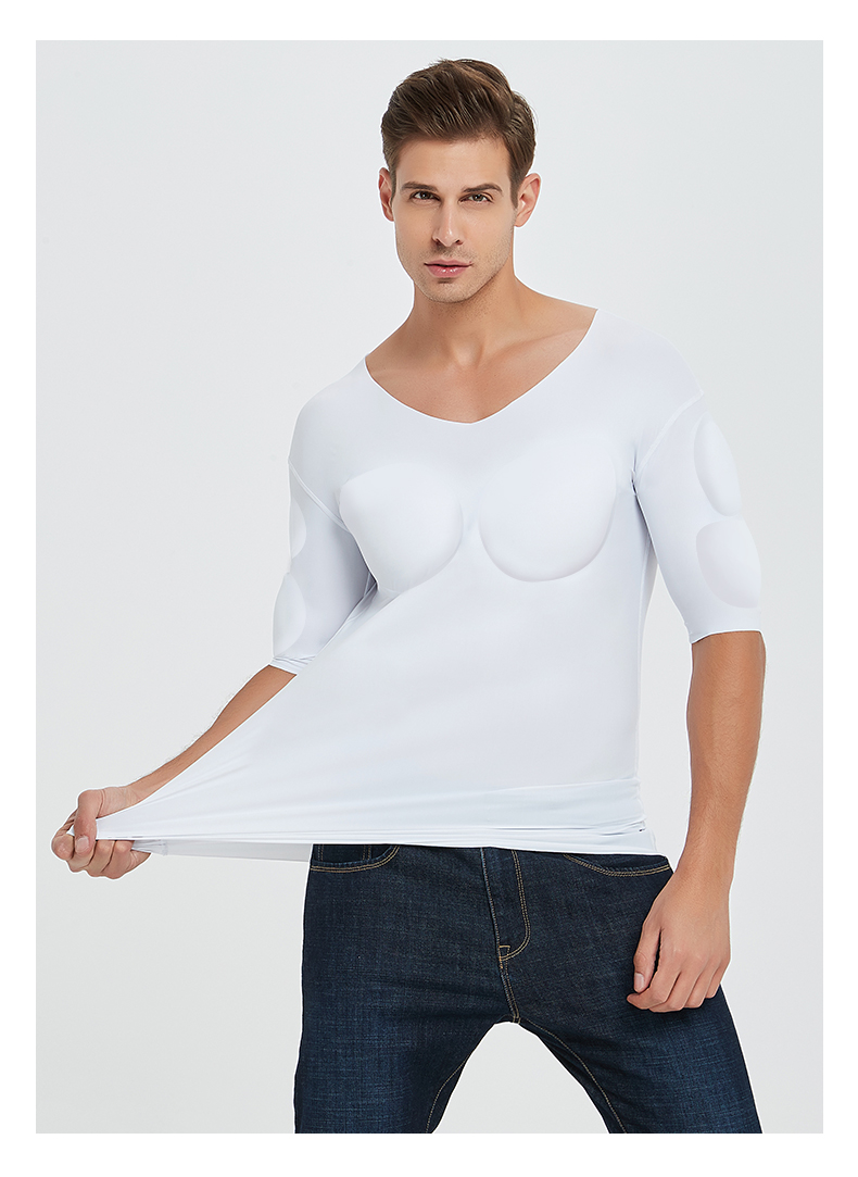 假肌肉衣服仿真腹肌肉衣男装假胸肌衣服t恤短袖内衣打底紧身塑形肩垫